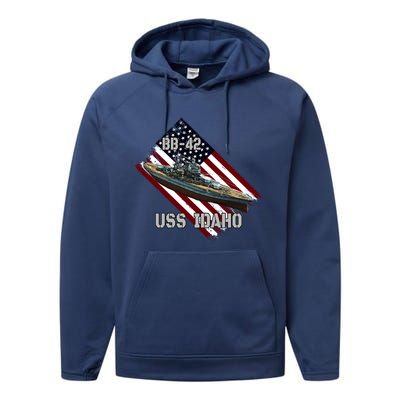 Battleship Uss Idaho Bbgift42 And Combat Warship Veterans Day Cute Gift Performance Fleece Hoodie