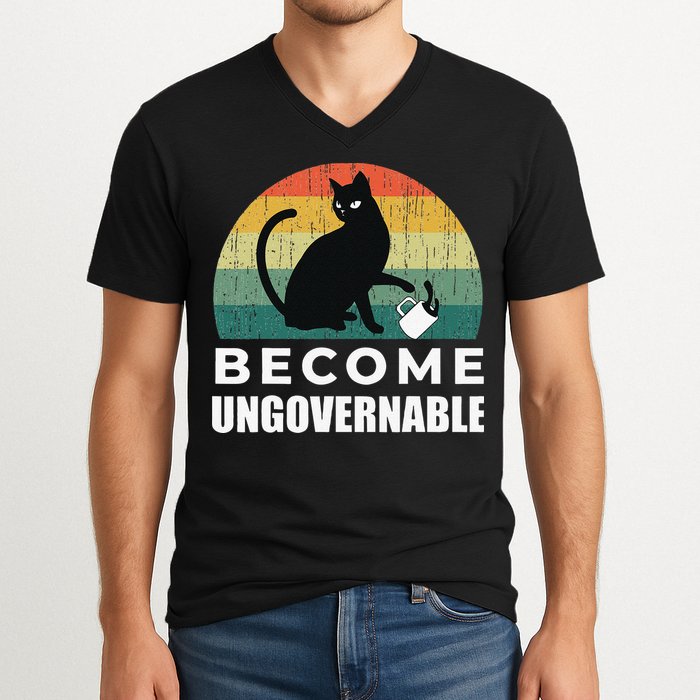 Become Ungovernable I Do What I Want Funny Cat V-Neck T-Shirt