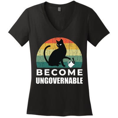 Become Ungovernable I Do What I Want Funny Cat Women's V-Neck T-Shirt