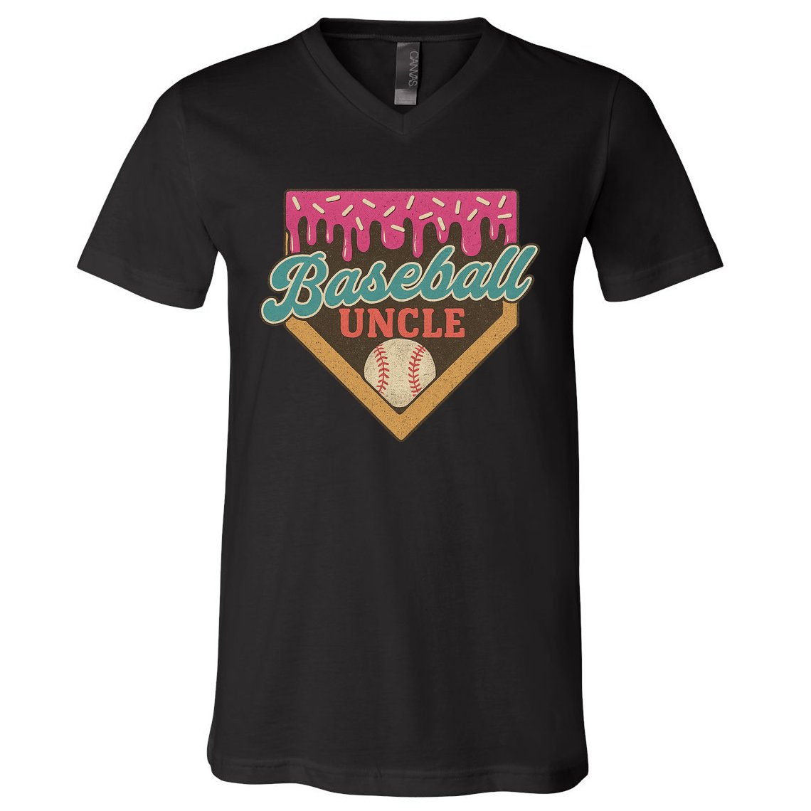 Baseball Uncle Ice Cream Drip V-Neck T-Shirt