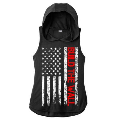 Build The Wall Distressed Flag Ladies PosiCharge Tri-Blend Wicking Draft Hoodie Tank