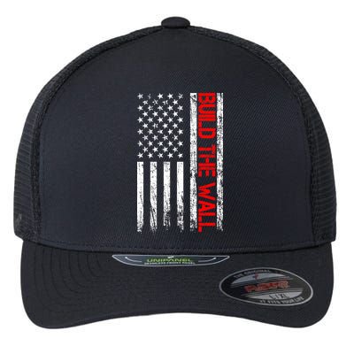 Build The Wall Distressed Flag Flexfit Unipanel Trucker Cap