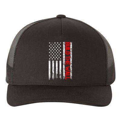 Build The Wall Distressed Flag Yupoong Adult 5-Panel Trucker Hat