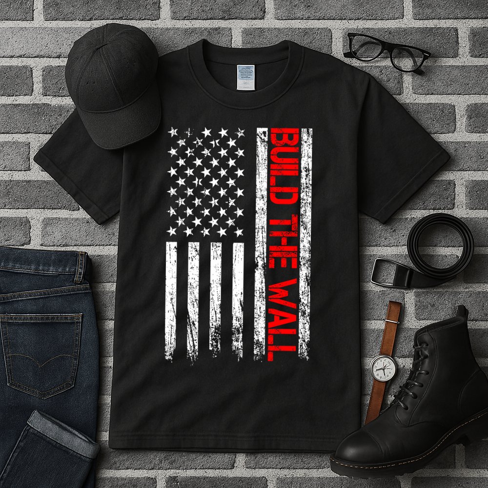 Build The Wall Distressed Flag Tall T-Shirt
