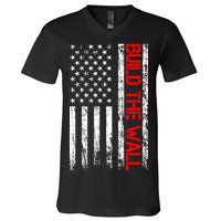 Build The Wall Distressed Flag V-Neck T-Shirt