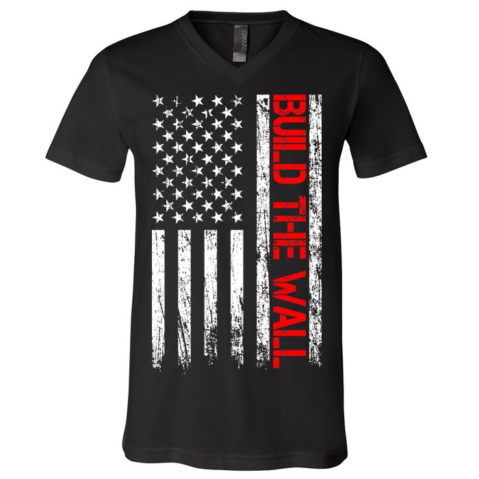 Build The Wall Distressed Flag V-Neck T-Shirt