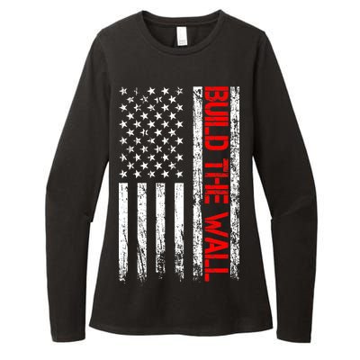 Build The Wall Distressed Flag Womens CVC Long Sleeve Shirt