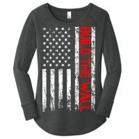 Build The Wall Distressed Flag Women's Perfect Tri Tunic Long Sleeve Shirt