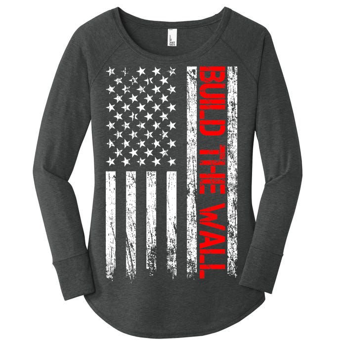 Build The Wall Distressed Flag Women's Perfect Tri Tunic Long Sleeve Shirt