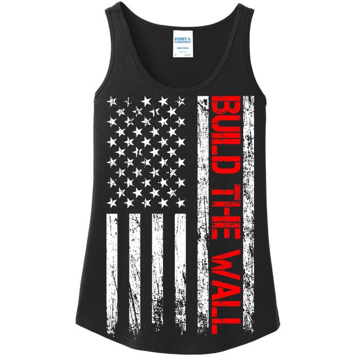 Build The Wall Distressed Flag Ladies Essential Tank