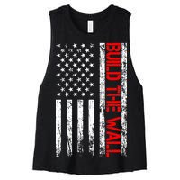 Build The Wall Distressed Flag Women's Racerback Cropped Tank