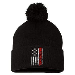 Build The Wall Distressed Flag Pom Pom 12in Knit Beanie