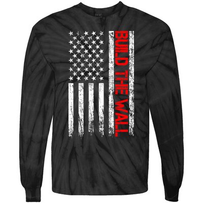 Build The Wall Distressed Flag Tie-Dye Long Sleeve Shirt