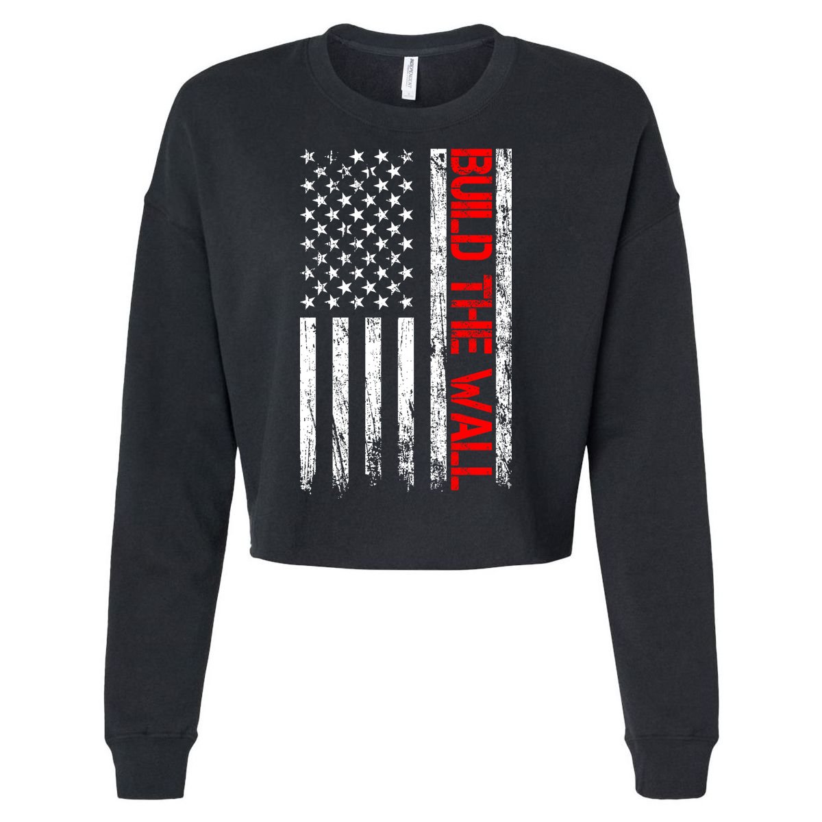 Build The Wall Distressed Flag Cropped Pullover Crew