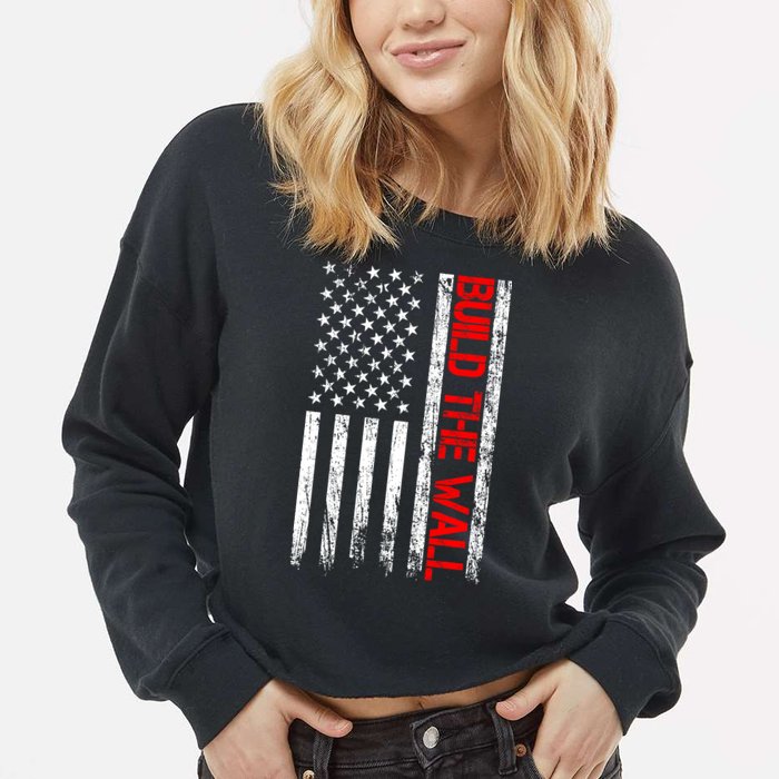 Build The Wall Distressed Flag Cropped Pullover Crew