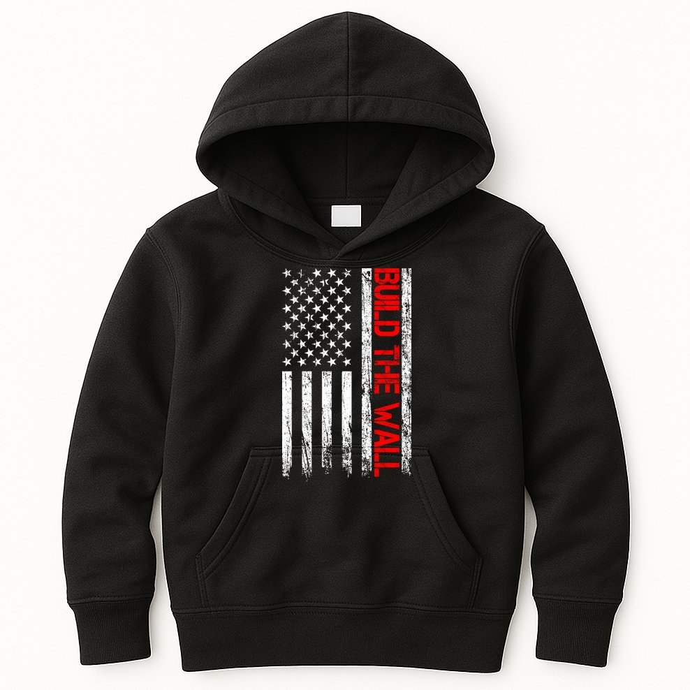Build The Wall Distressed Flag Kids Hoodie