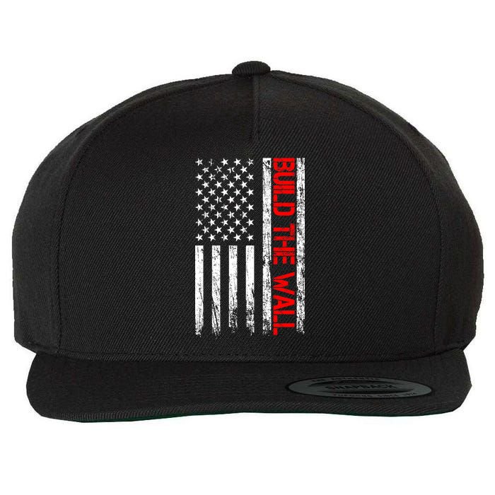 Build The Wall Distressed Flag Wool Snapback Cap