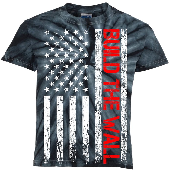 Build The Wall Distressed Flag Kids Tie-Dye T-Shirt