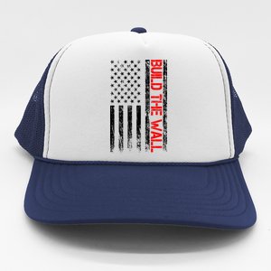 Build The Wall Distressed Flag Trucker Hat