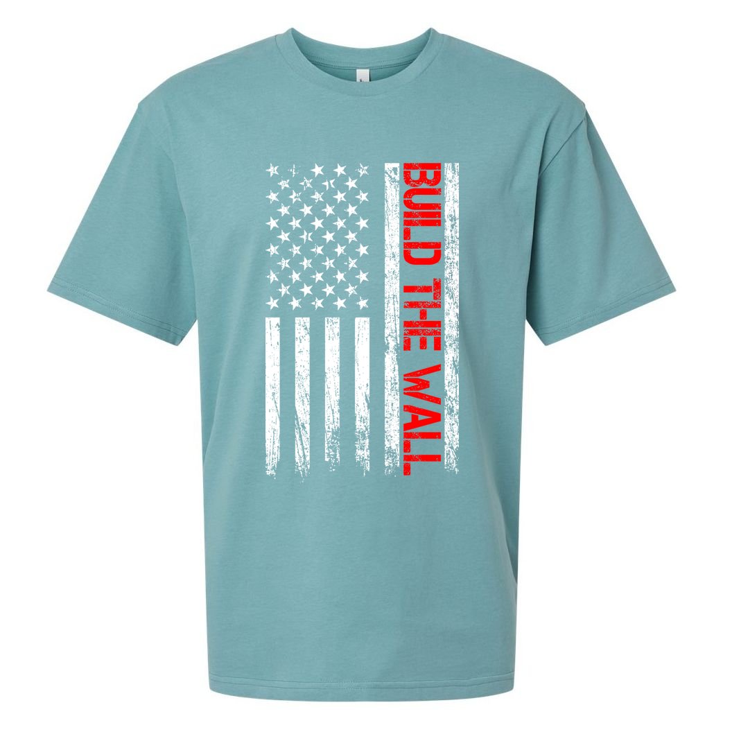 Build The Wall Distressed Flag Sueded Cloud Jersey T-Shirt