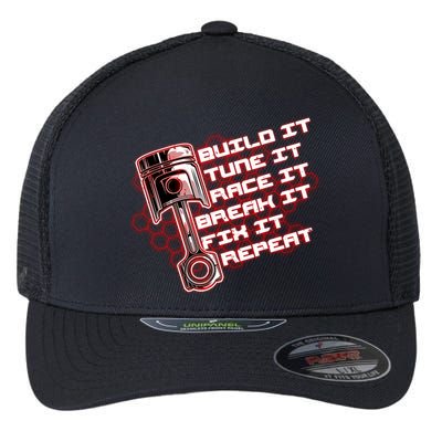 Build Tune Race Break Fix Repeat Flexfit Unipanel Trucker Cap