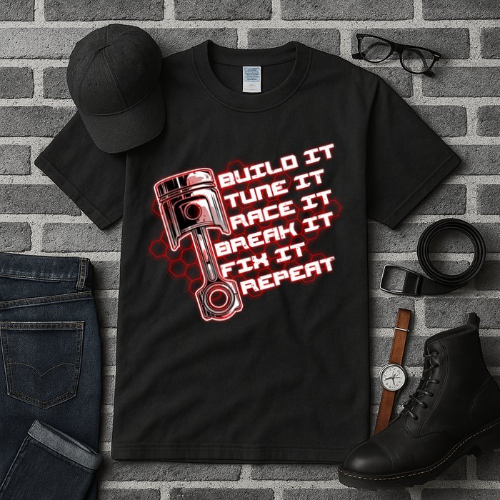 Build Tune Race Break Fix Repeat Tall T-Shirt