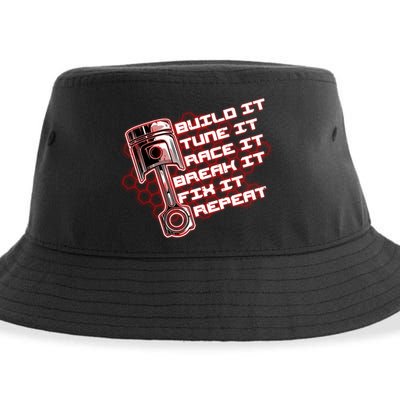 Build Tune Race Break Fix Repeat Sustainable Bucket Hat
