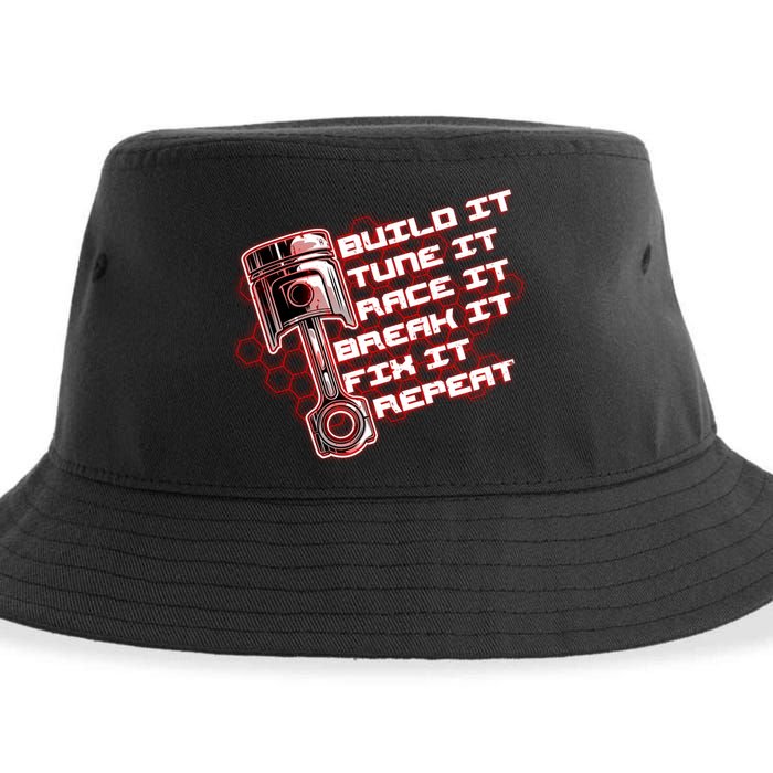 Build Tune Race Break Fix Repeat Sustainable Bucket Hat