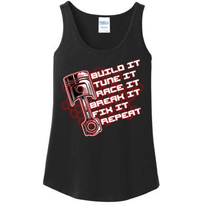 Build Tune Race Break Fix Repeat Ladies Essential Tank