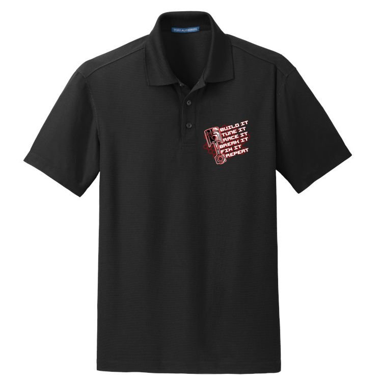 Build Tune Race Break Fix Repeat Dry Zone Grid Polo