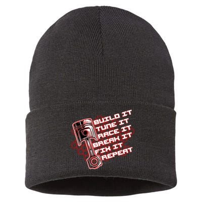 Build Tune Race Break Fix Repeat Sustainable Knit Beanie