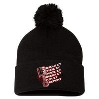 Build Tune Race Break Fix Repeat Pom Pom 12in Knit Beanie