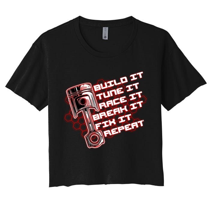 Build Tune Race Break Fix Repeat Crop Top