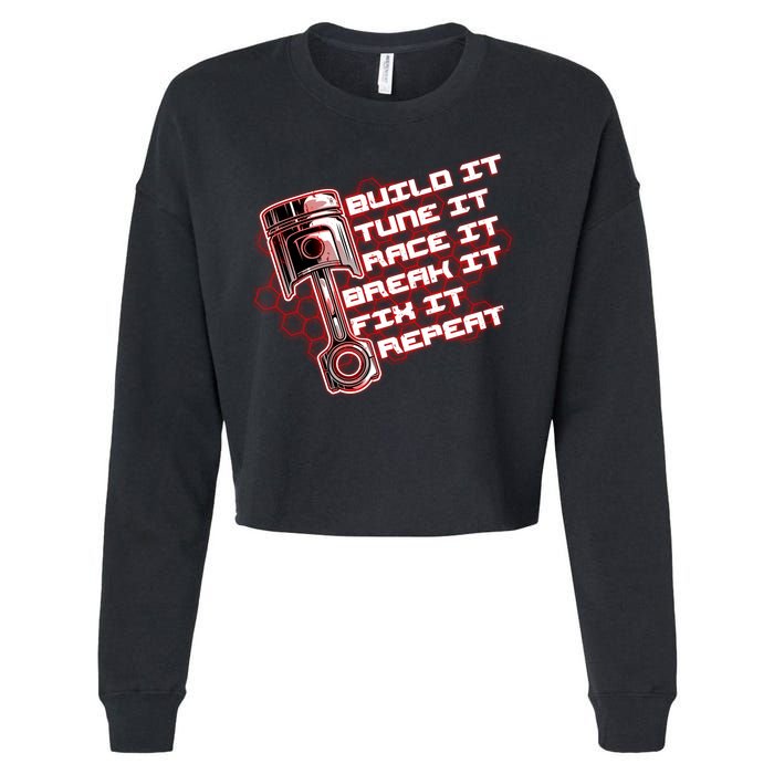 Build Tune Race Break Fix Repeat Cropped Pullover Crew