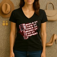 Build Tune Race Break Fix Repeat Women's V-Neck T-Shirt