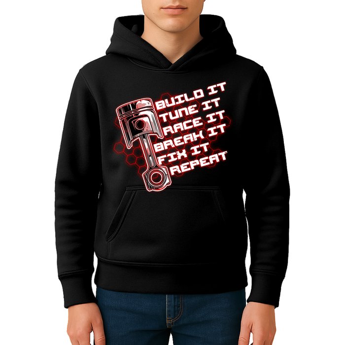Build Tune Race Break Fix Repeat Kids Hoodie