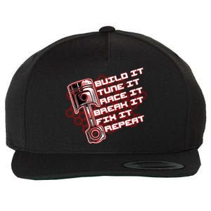 Build Tune Race Break Fix Repeat Wool Snapback Cap