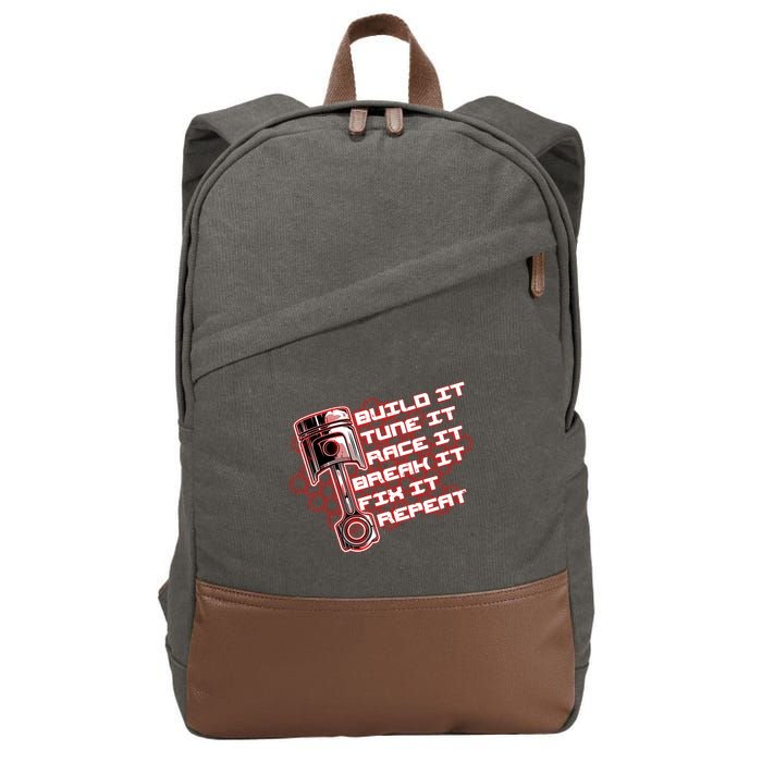 Build Tune Race Break Fix Repeat Cotton Canvas Backpack