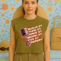 Build Tune Race Break Fix Repeat Garment-Dyed Women's Muscle Tee