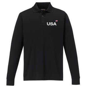 Big Usa Lacrosse Flag Gift Performance Long Sleeve Polo