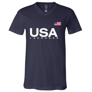 Big Usa Lacrosse Flag Gift V-Neck T-Shirt