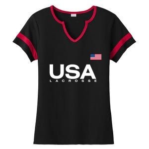 Big Usa Lacrosse Flag Gift Ladies Halftime Notch Neck Tee