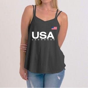 Big Usa Lacrosse Flag Gift Women's Strappy Tank