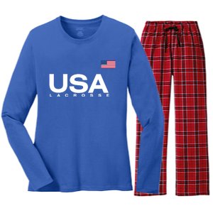 Big Usa Lacrosse Flag Gift Women's Long Sleeve Flannel Pajama Set 