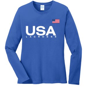 Big Usa Lacrosse Flag Gift Ladies Long Sleeve Shirt