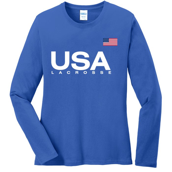 Big Usa Lacrosse Flag Gift Ladies Long Sleeve Shirt