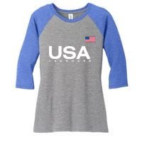 Big Usa Lacrosse Flag Gift Women's Tri-Blend 3/4-Sleeve Raglan Shirt