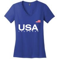 Big Usa Lacrosse Flag Gift Women's V-Neck T-Shirt