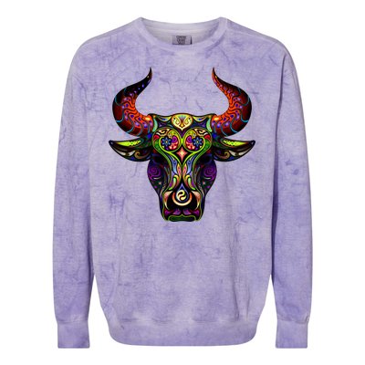 Bull Silhouette Head and Horns Colorblast Crewneck Sweatshirt