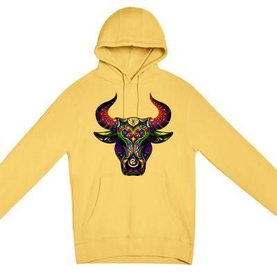 Bull Silhouette Head and Horns Premium Pullover Hoodie